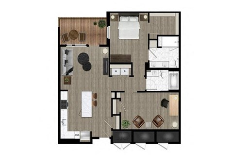 Floor plan for 1 bed, 1 bath, 1054 sqft